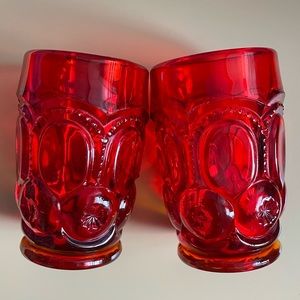 Pair of Amberina Red Orange Moon and Stars Smith Vintage Glass Tumblers